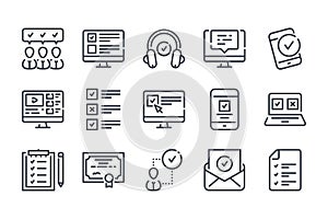 Online Education and E-learning line icons.